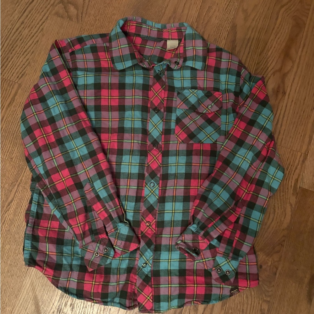 L.L. Bean Vibrant Girls Flannel Shirt - Pink and Green
